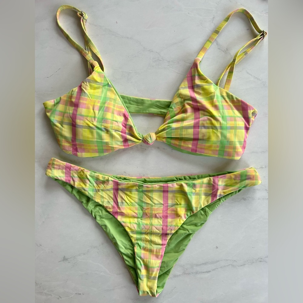 Dippin' Daisy's Yellow Green Pink Plaid Bikini Set